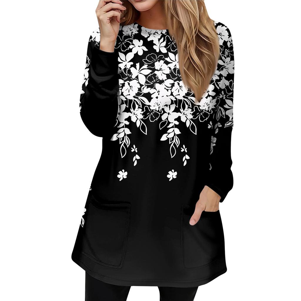 Женская толстовка, пуловер, спортивная одежда, карман, принт, повседневный топ с круглым вырезом и длинными рукавами