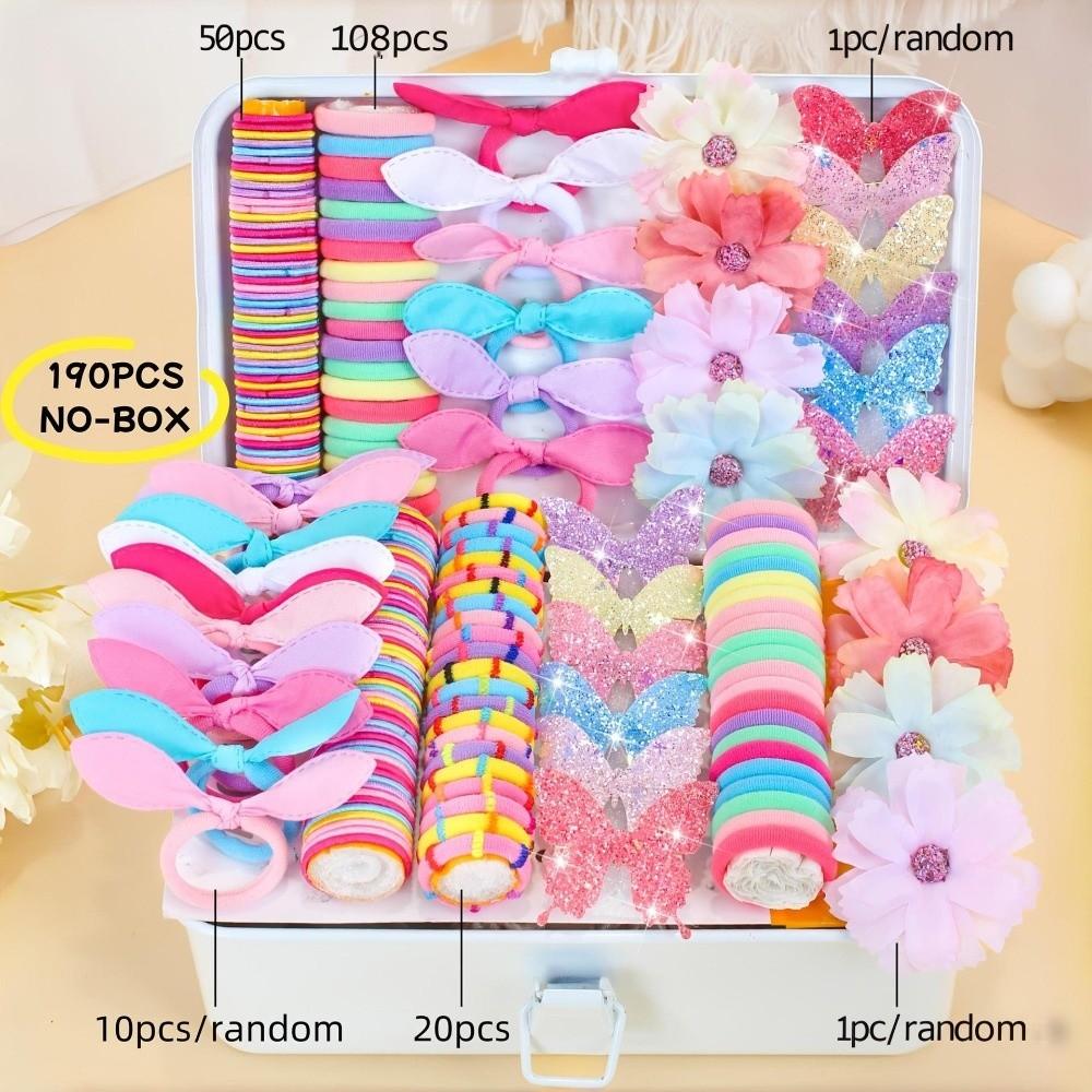 Colorful Flowers Butterfly Girls Hair Accessories Set Glitter Ponytail Holders Kids Hair Styling