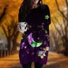 New In Autumn Cartoon Starry Sky Print Plus Size Dress Women O'neck Long Sleeves Casual Pocket Dresses