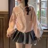 Sweet and Gentle Wind Pink Bow Knitted Sweater Top Foreign Style Sweater Spring Sweater Jacket Women