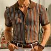 Summer Men's Knitted Jacquard Business Polo Shirt Fashion Short Sleeve Button-down Cardigan Vintage Leisure Top