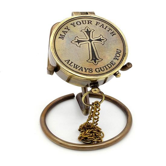 Royal Handicraft Cross Engraved Compass, Finest Gift for Birthday Heavenly Missionary Gift of Faith: May Your Faith Always Lead You