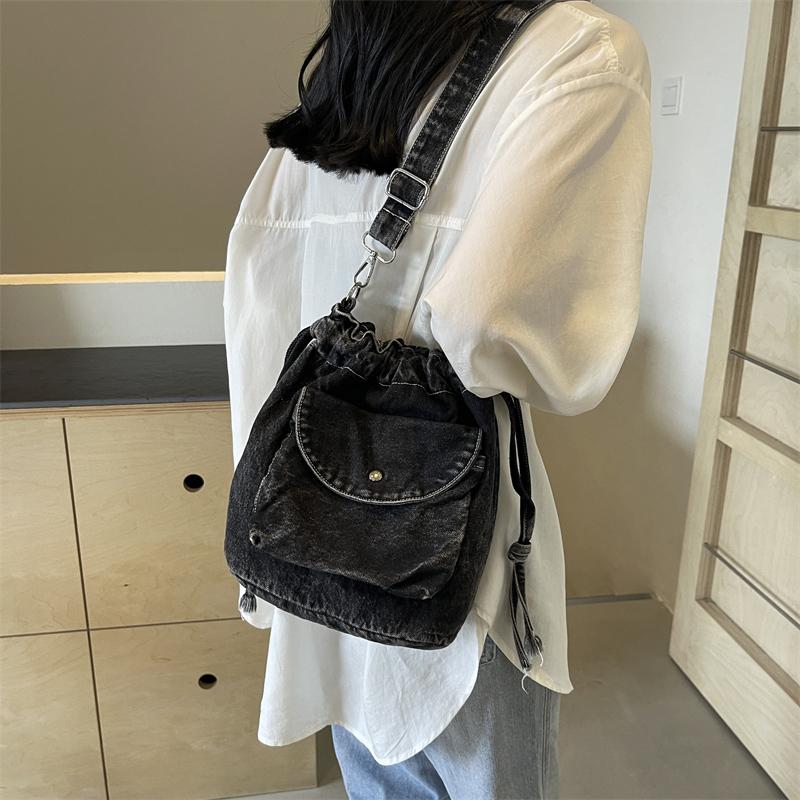 Плиссированная сумка-ведро Женская джинсовая сумка Маленькая сумка через плечо Сумка через плечо