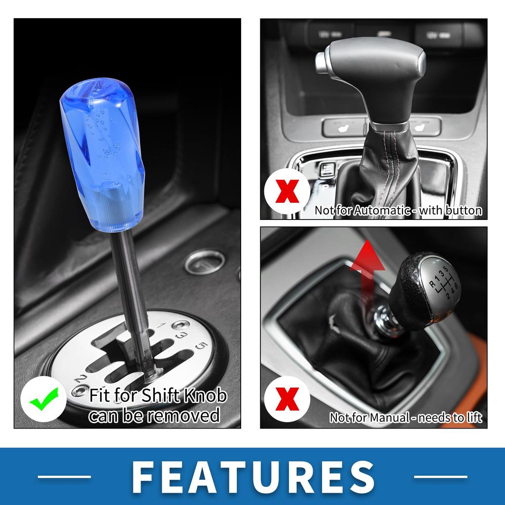 A ABSOPRO Universal Shift Knob 10cm Stick Shifter Lever Knob with 2 Adapters for Auto and Manual Vehicles Acrylic Blue