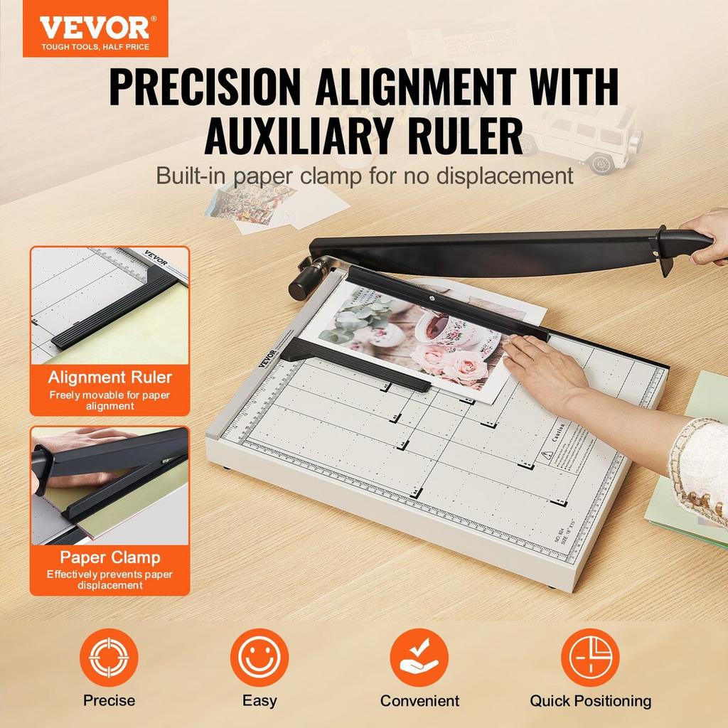 Paper Cutter, Guillotine Trimmer, 18" Cut Length, 20 Sheets Capacity, Heavy Duty Guillotine Paper Cutter with Guard Rail/Blade Lock for