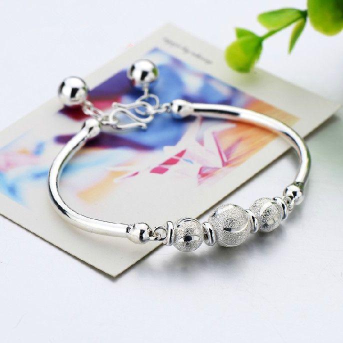 Crescent Moon Transfer Bead Korean-style bracelet Silver-plated women's bracelet with transfer beads and bells