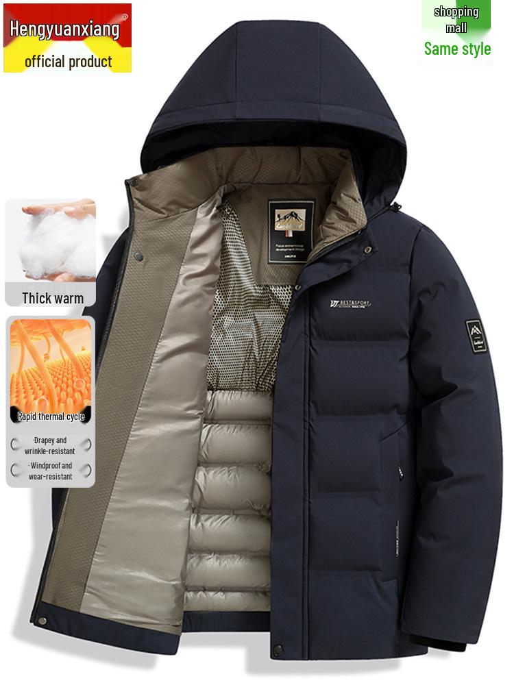 Pierre Cardin Men's Mid-Length Thickened Winter Parka with Golden Sable Velvet