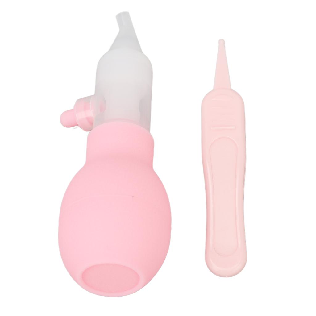 Infant Nasal Aspirator Nose Cleansing Soft Silicone Tip Manual Baby Nose Sucker with Tweezers