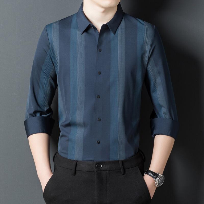 Новая мужская рубашка с длинными рукавами, высококачественная мужская рубашка с вертикальными полосками на осень