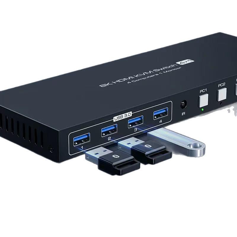 8K HDMI/DP KVM-переключатель 4x1 - Управление мышью и клавиатурой для четырех компьютеров