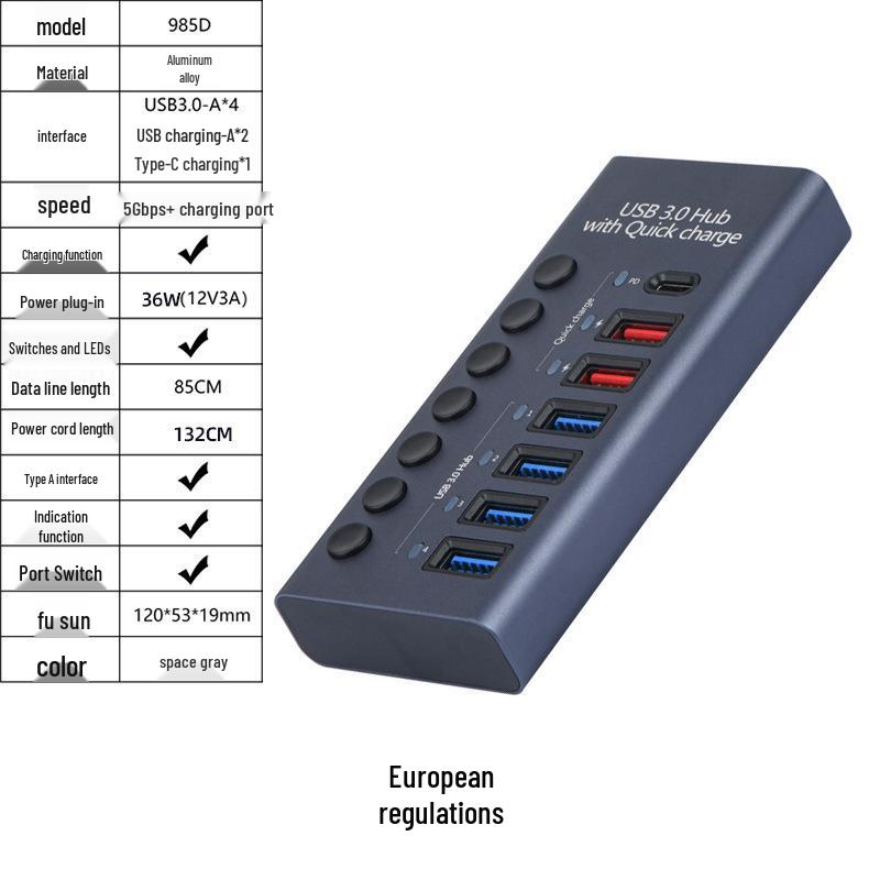 10-портовый USB 3.0 концентратор с независимыми переключателями и док-станция с высоким током