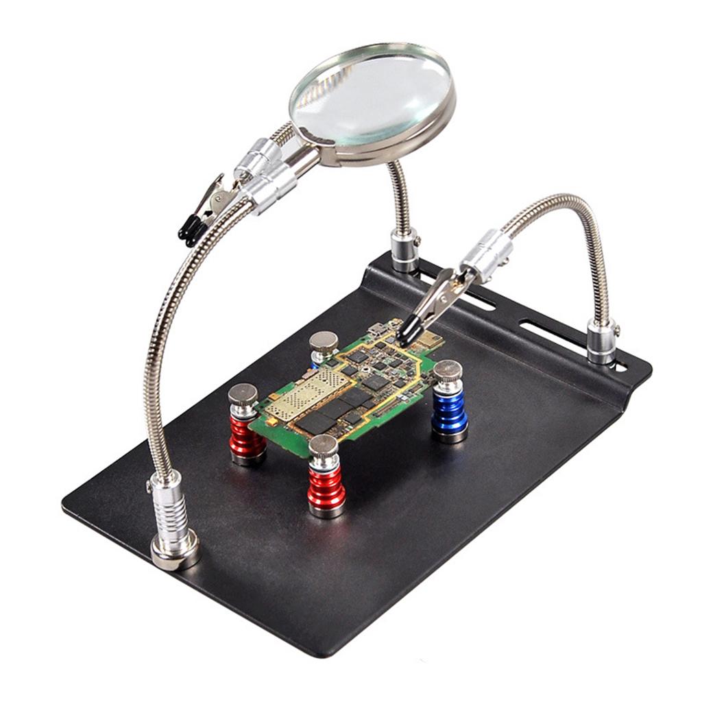 PCB Magnifier Magnetic Circuit Board Clip LED Magnifying Lamp 2 Arms Helping 360°Degree Flipping with Magnifying