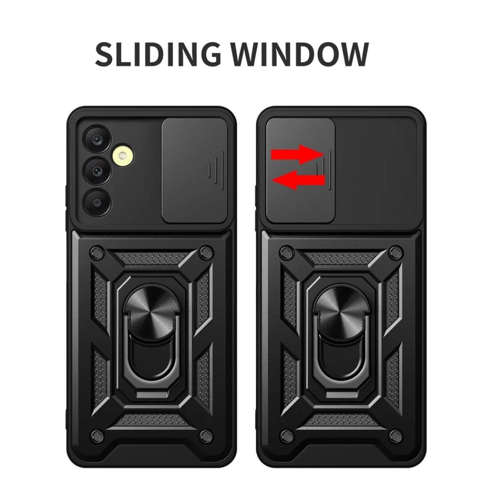 Противоударный бронированный чехол для Samsung Galaxy M35 A55 M55 M15 A15 A35 A05S A54 A25 A34 A24 A14 с кольцом-держателем и сдвижной крышкой для защиты объектива