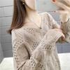 Hollow Long-sleeved Knitted Sweater Women's Spring and Autumn New Pullover V-neck Top Loose Outer Wear Sweater Bottoming Shirt Thin