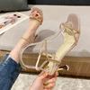 Сандалии женские лето 2024 новые женские корейские феи стиль мода крест стразы высокий каблук сандалии