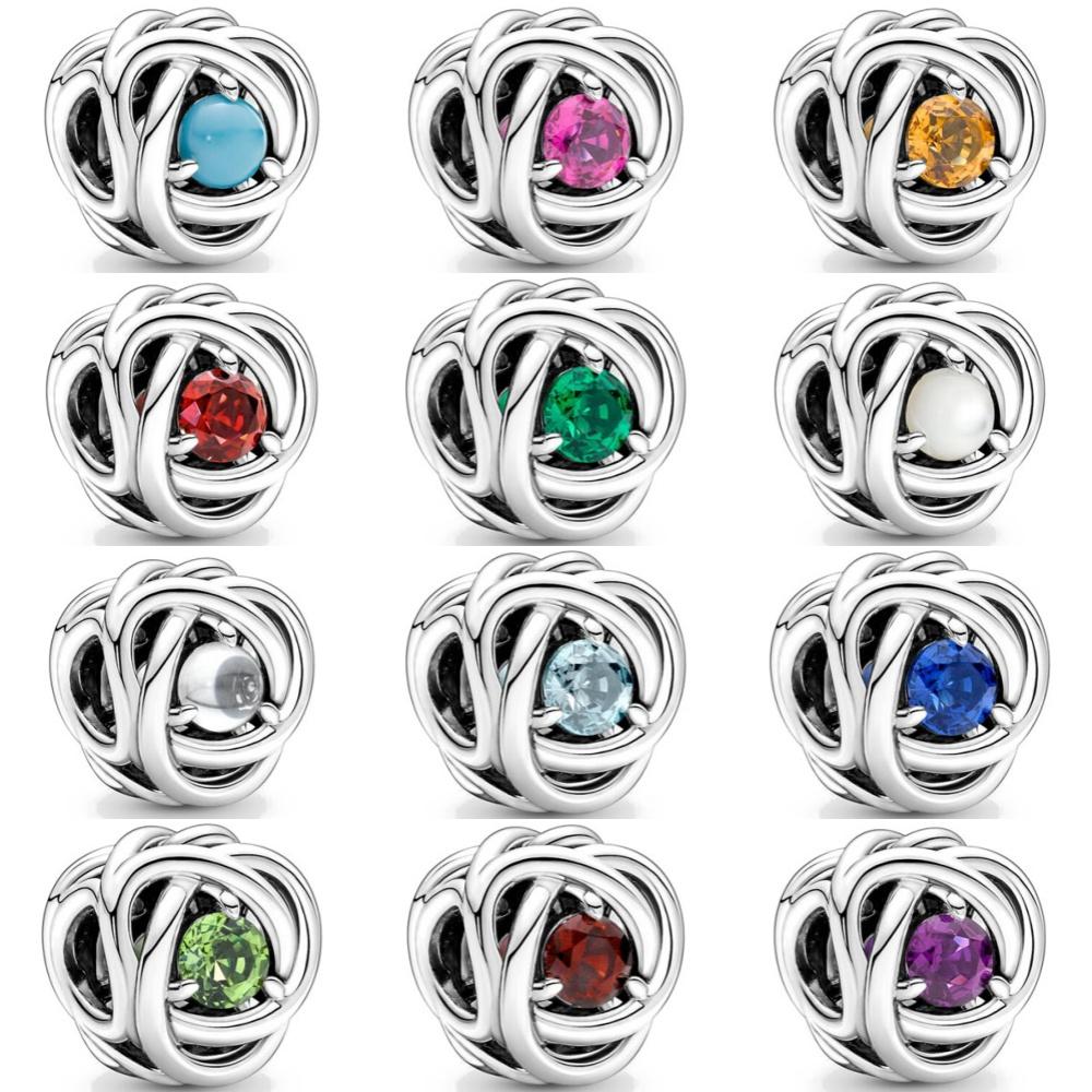 New 925 Silver Twelve Month Birthday Stone Pendant DIY Beads for European Bracelet Jewelry