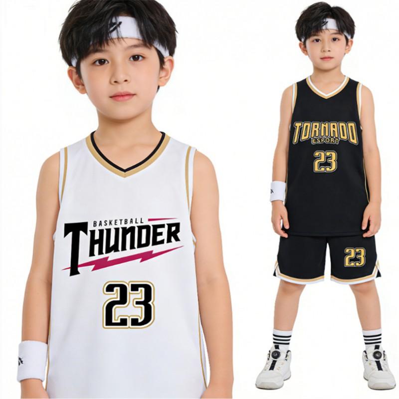 Mens Youth Basketball Jersey Set Quick Dry Sleeveless V-Neck Team Uniform Custom Print