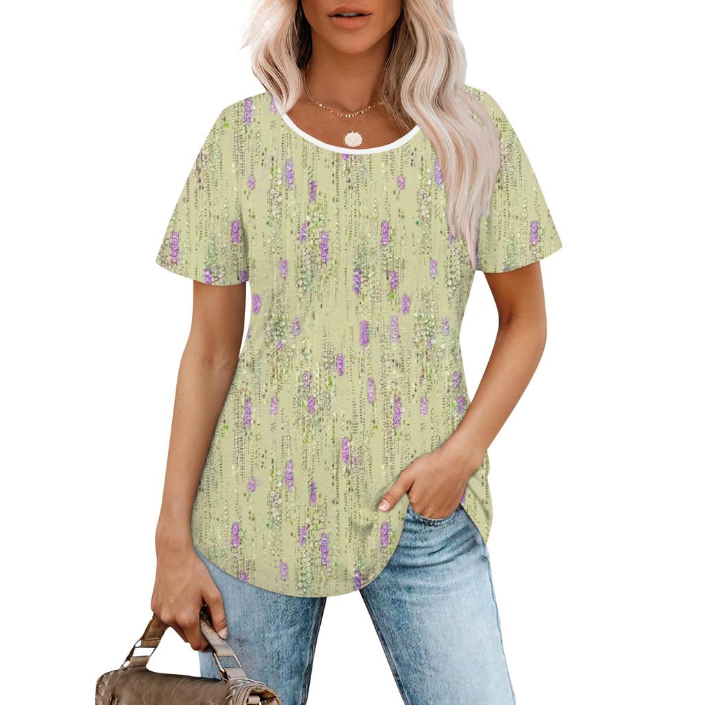 Женская модная повседневная плиссированная футболка с короткими рукавами и круглым вырезом с градиентным принтом