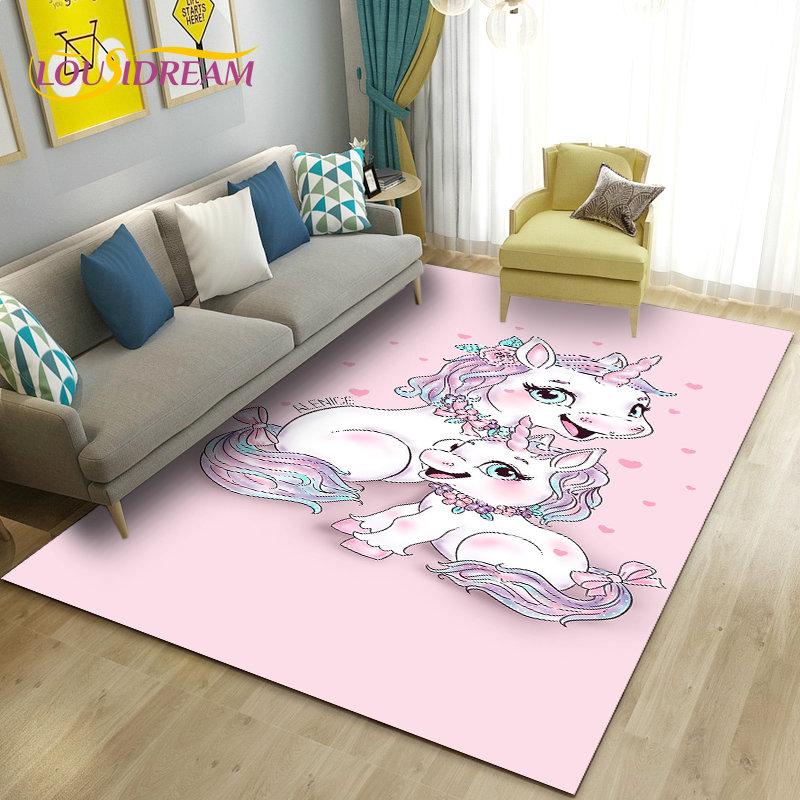 3D Cartoon Cute Unicorn Area Rug,Carpet Rug for Living Room Bedroom Sofa Doormat Kitchen Decoration,Kid Play Non-slip Floor Mat
