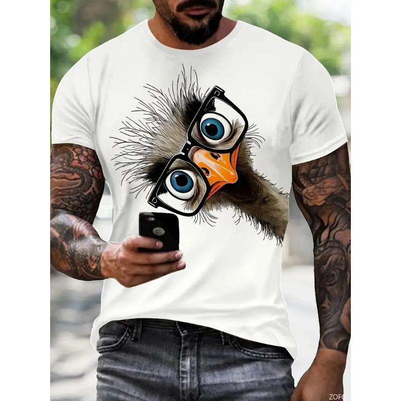 White funny men's T-shirt cartoon 3D printing summer casual short sleeved pullover fashionable T-shirt outdoor men's clothing