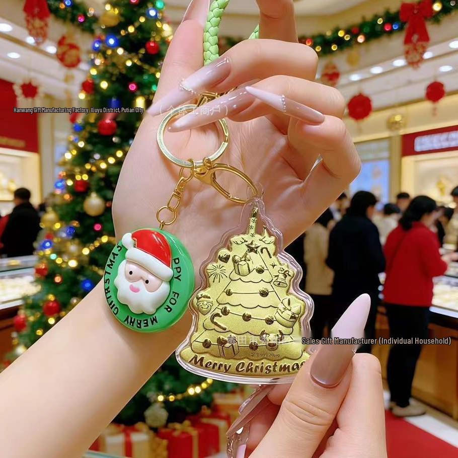 Shuibei 999 Чистое Золото Рождественская Елка Чехол для Телефона Подвеска Брелок Подарок