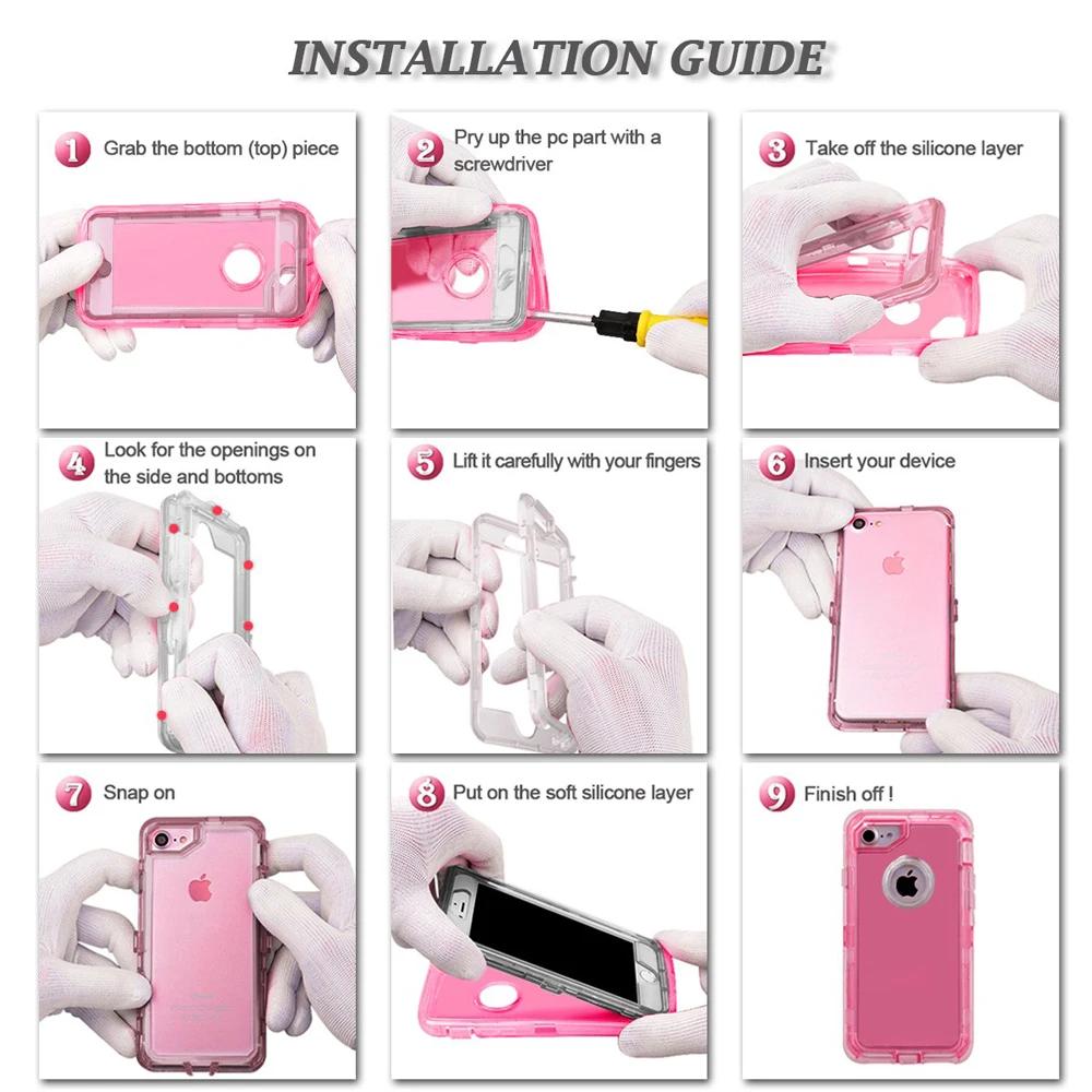 3в1 прочный жесткий чехол Otter Box для iPhone16 Pro Max 15 14 13 11 X XR XSMAX SE 6 7 8Plus прозрачный противоударный защитный чехол с подушкой безопасности