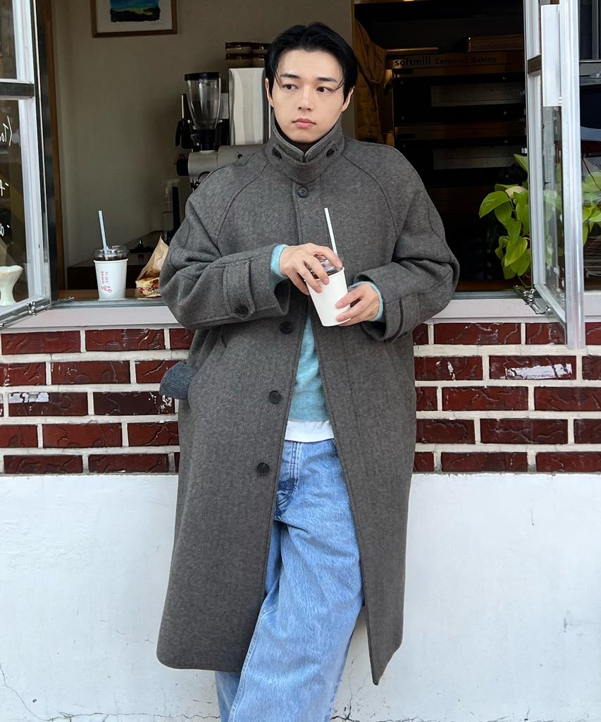 Mindbridge [Couture] Herringbone Oversized Balmacaan Long Coat