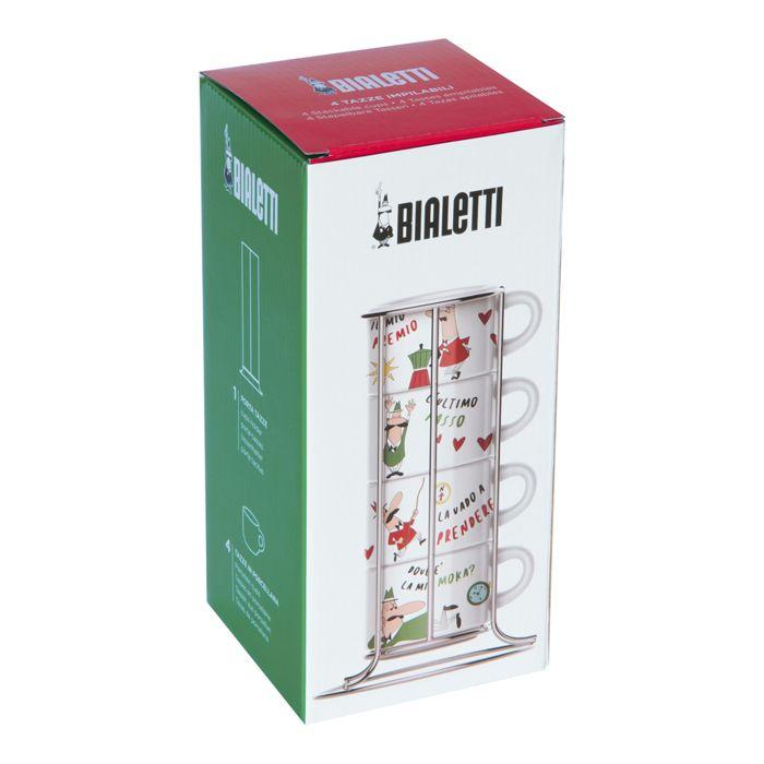 Set de 4 tasses à expresso empilables italia avec support - bialetti
