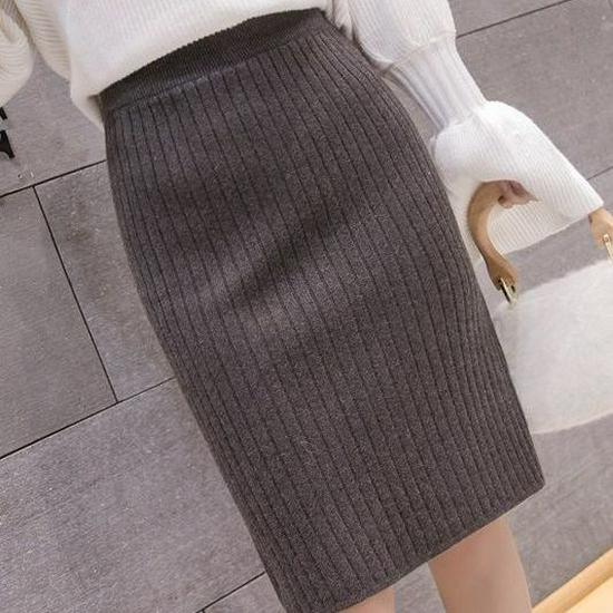 Женская приталенная шерстяная юбка средней длины с разрезом, 2024