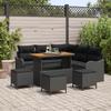 9-Piece Garden Sofa Set with Black Cushions Poly Rattan Acacia, 2-Seater Garden Sofa with Black Cushions Poly Rattan, 3362269