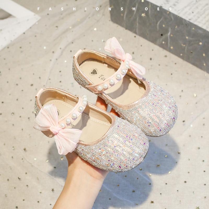 Блестящие туфли принцессы для девочек, туфли Мэри Джейн для маленьких детей, модные детские туфли с жемчугом и бантом