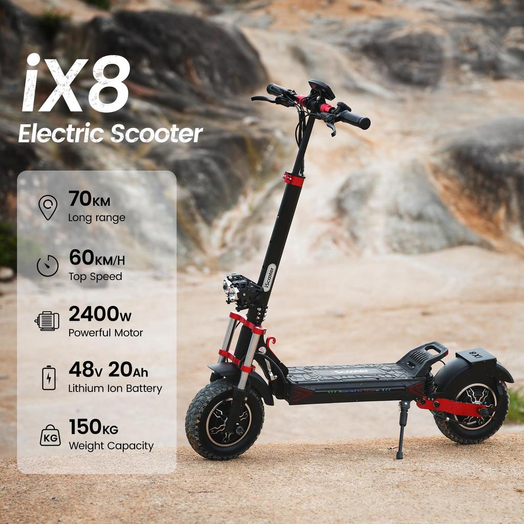 iScooter IX8 12" Off-Road Electric Scooter – 1200W Dual Motor, 48V20Ah, 60KM/H, 70KM Range, Dual Disc Brake, All-Terrain Tires