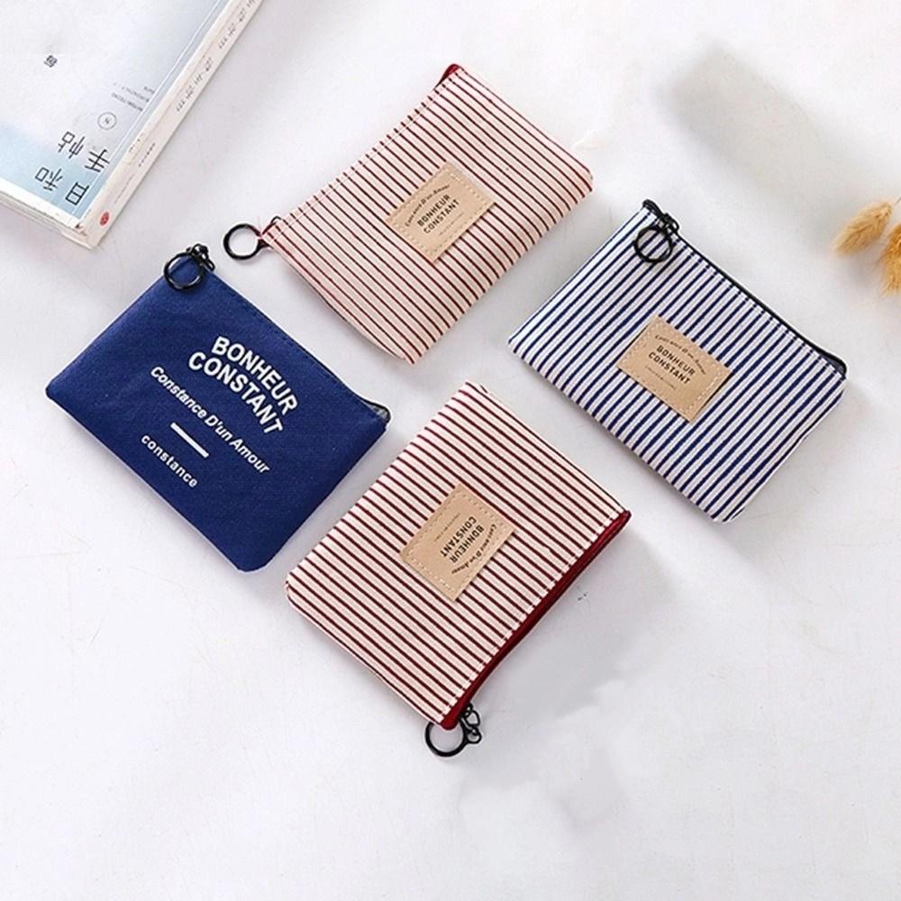 Квадратный кошелек-монетница на молнии из канваса с принтом в полоску и кольцом для ключей, Чехол-бумажник для карт с буквой, Детский