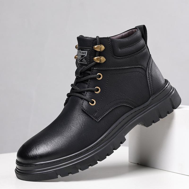 Winter high-top Martin boots men's leather thick-soled casual velvet warm wool cotton boots men's short boots trendy tooling boots