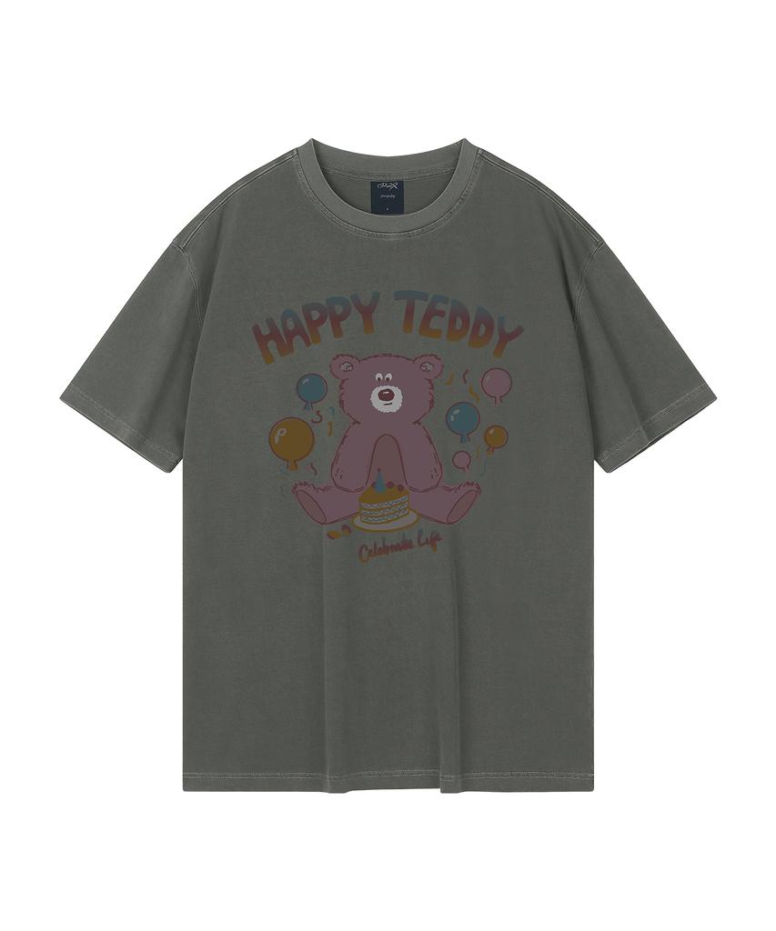 WILDROCK Hollysheesh Happy Bear Pigment Oversized Short Sleeve T-Shirt_6 Col (B Type)