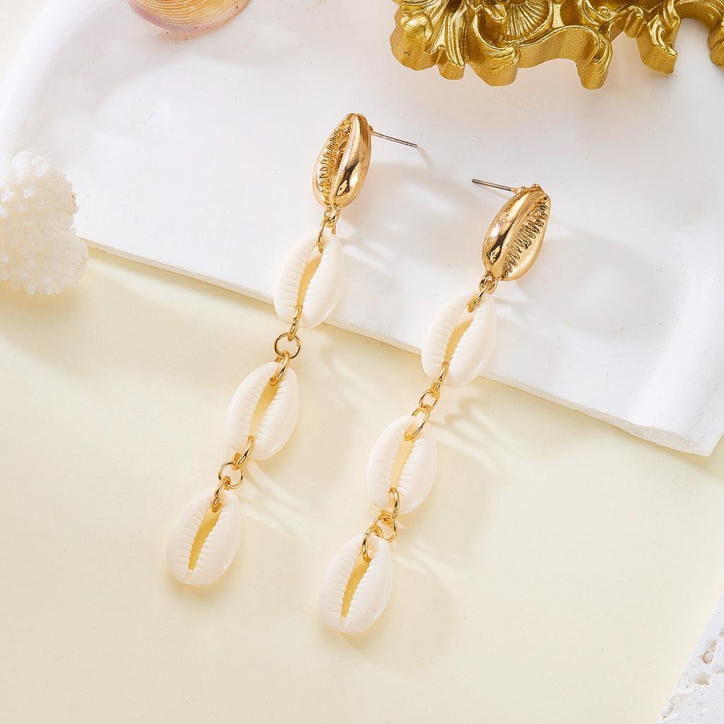 Shell Fringe Earrings Long Vacation Style Pendant Earrings Women's Fashion Trend Daily Accessory