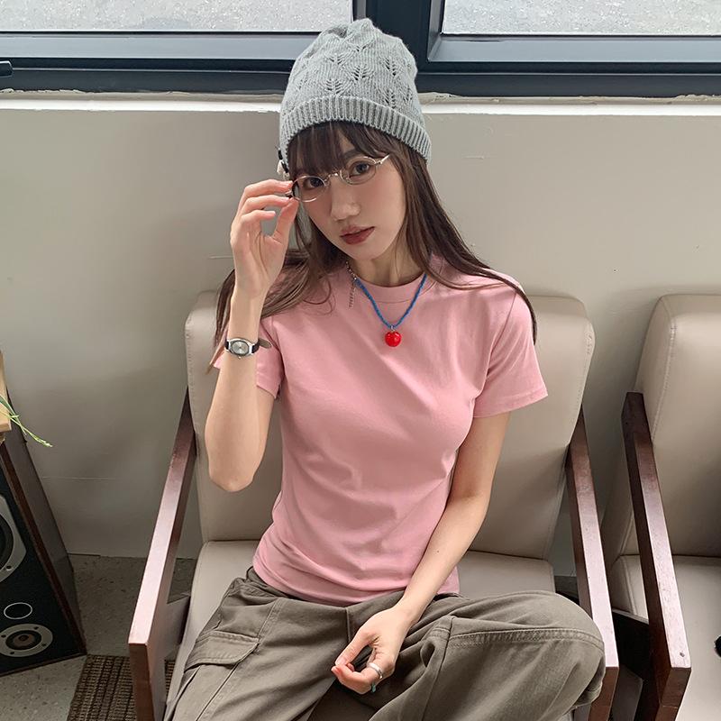 Women's Summer New Slim Slim Versatile Top Solid Color Dopamine Base Top
