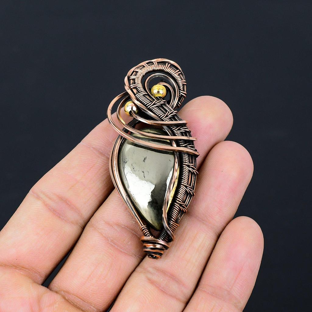 Необычный золотой апачский пирит, драгоценный камень, чистая медная проволока, обернутая ювелирным кулоном ручной работы