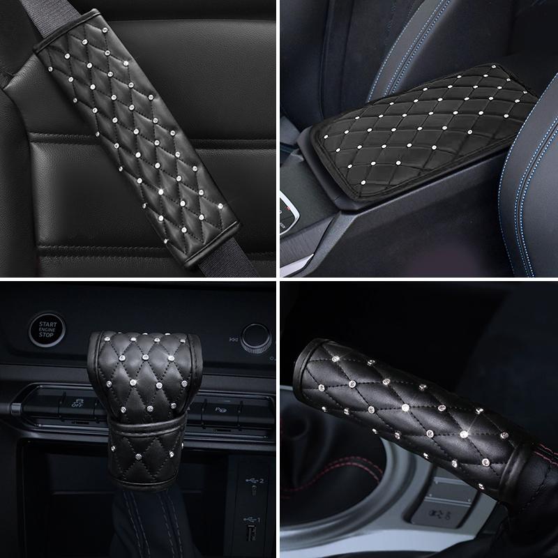 Кожаный хрустальный алмазный автомобильный рычаг переключения передач, автомобильный ручной тормоз, ремень безопасности, чехол, подлокотник, коврик, аксессуары для салона автомобиля