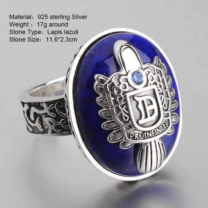The Vampire Diaries Rings Real 925 Sterling Silver Rings for Men with Lapis Lazuli Natural Stone Jewelry