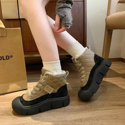 Зимние Ретро Теплые Утепленные Бархатные Высокие Кеды для Женщин Модные Универсальные Плюшевые Удобные Нескользящие Массивные Хлопковые Ботинки