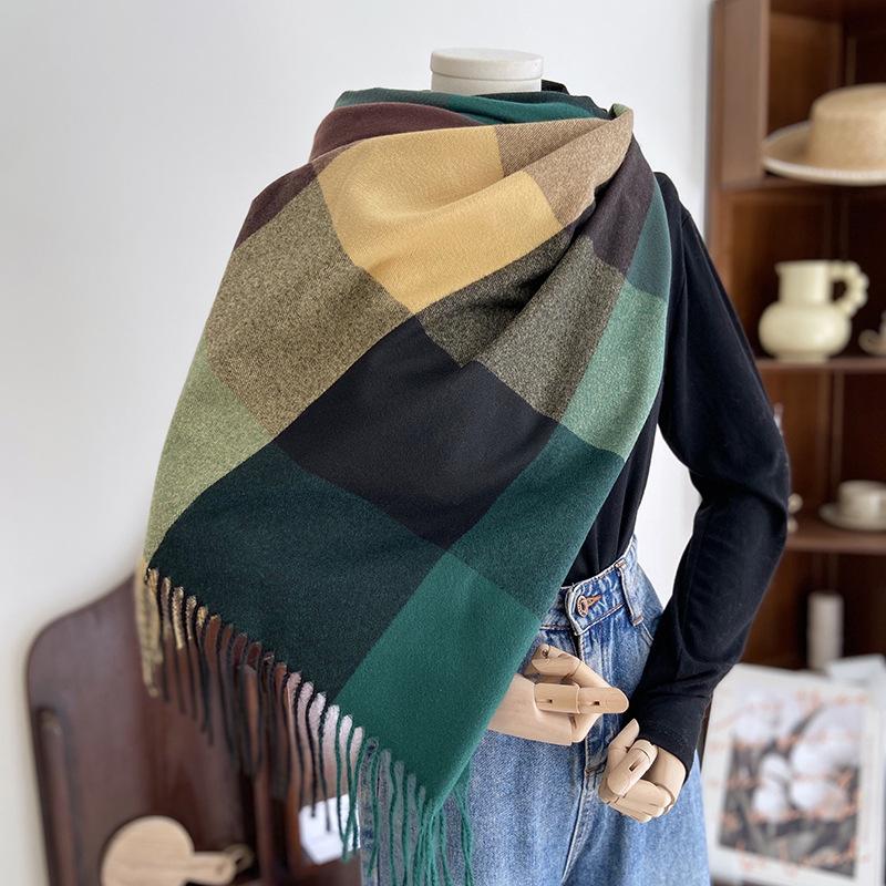 Scarf Women's Autumn and Winter New Warm Imitation Cashmere Large Plaid Shawl Scarf