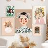 Boho Fashion Girl Flowers Leaves Illustration Wall Art Canvas Painting Nordic Poster And Prints Pictures For Living Room Decor