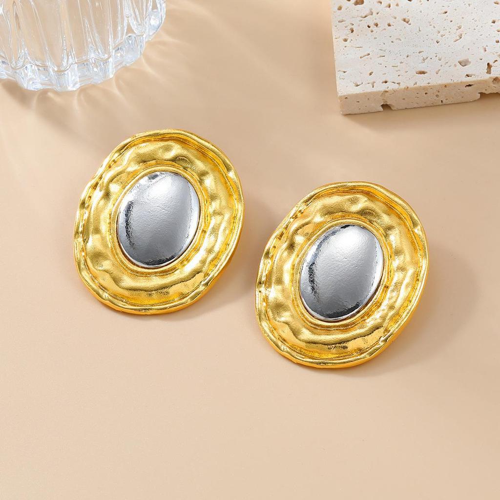 Summer Alloy Round Earrings - European & American Style, Gold & Silver Color, Exaggerated Design for Women
