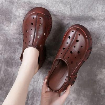 Модные женские тапочки Сандалии на толстой платформе Уличные шлепанцы Повседневная обувь для женщин Новый стиль Натуральная кожа Распродажа Высокое качество