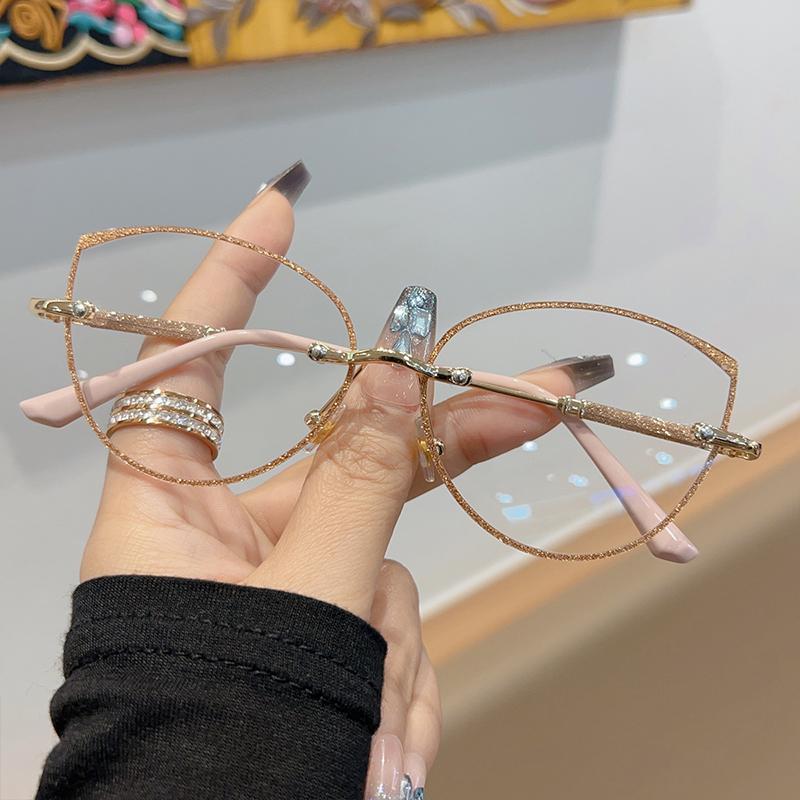 2Pcs Photochromic Metal Glasses Women Men Oversized Frame Eye Protection Ultra Light Eyeglasses Office Computer Goggles