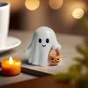 Cute Ghost Figurine with Pumpkin Bag Resin Ghost Halloween Statue Desktop Ornament For Halloween Decoration
