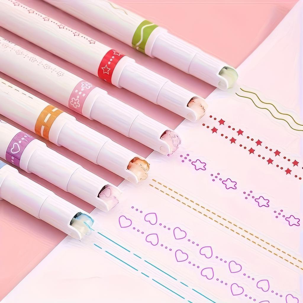 1 Set of 6 Multi-color Contour Pens, Long-lasting Anti Smudging, Suitable for Student Manual Account Marking
