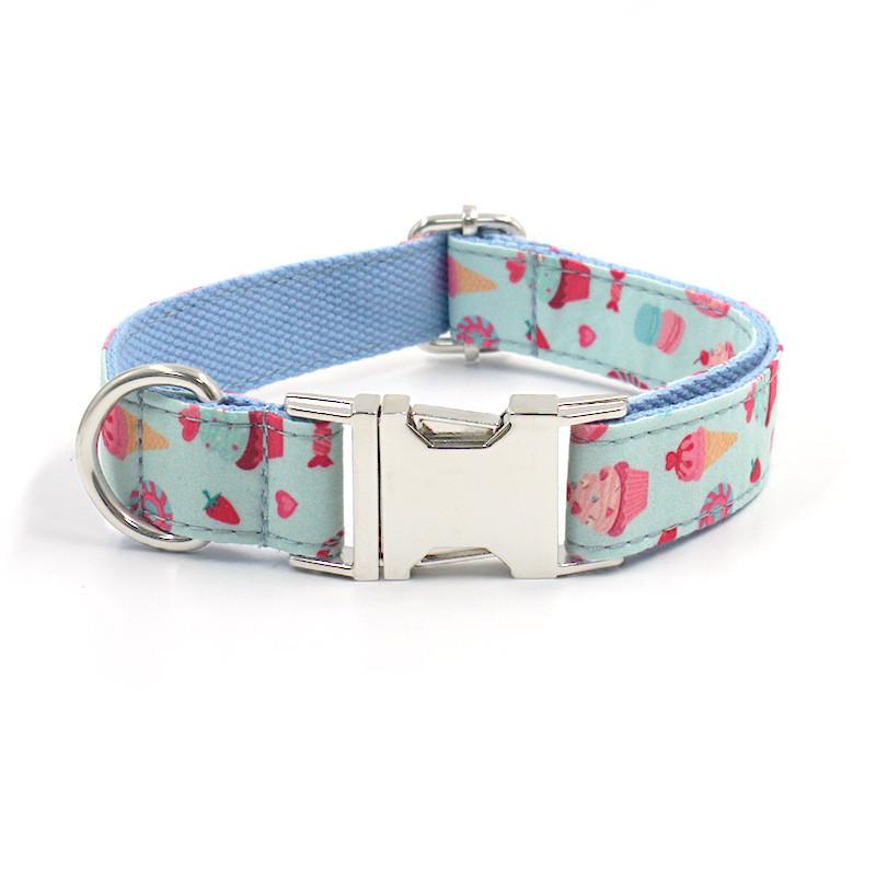 Pet Collar With Silver Buckle For Small Dogs Cotton Material Cute Flower Pattern Breathable Design