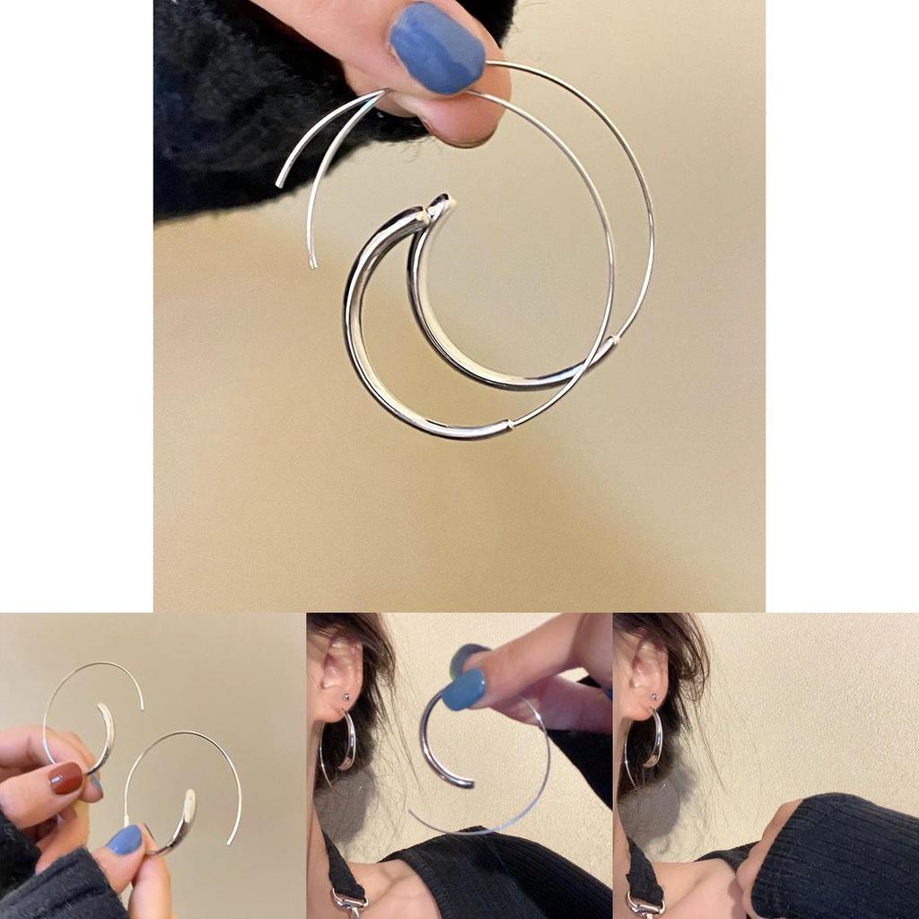 Trendy Silver Hoop Earrings With Geometric Shape Simple And Chic Fashionable Ear Jewelry